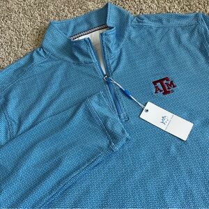 Southern Tide Atlantic Blue Golf Tees Quarter Zip Texas A&M University Sweater